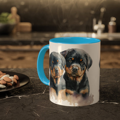Rottweiler Pupies - Color Accent Mugs, 11oz